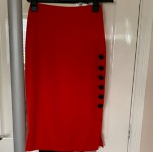 Red HighRise black fashion button Pencil Skirt